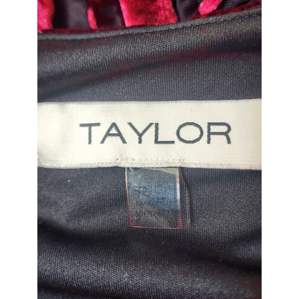 TAYLOR Burgundy Velvet Burnout Babydoll Dress Size 4 Lined Long Sleeve - Picture 8 of 10